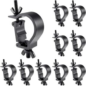 2 Inch Truss Clamps, 10PCS GZhumin Professional Stage Lighting Clamp Hook with One Person Job, Heavy Duty 75kg 165lb Aluminium Black Lighting O Clamps, Fit for 48-52mm OD Tube/Pipe