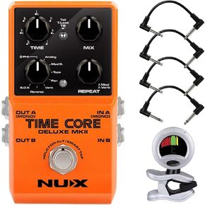 Briskdrop NUX Time Core Deluxe MKII Delay Effects Pedal - Bundle with 4 Patch Cables and Snark Tuner