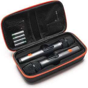 Wireless Microphone Case for JBL Microphone Wireless, EVA Microphone Case for Party and Karaoke Handheld Travel Mic Case for Receivers, Cable and AA Batteries