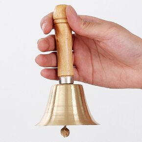 Hand Bell with Brass Solid Wood Handle,Hand Bells for Adults,Super Loud Solid Brass Hand Call Bell for Classroom, Christmas Restaurant(3in)