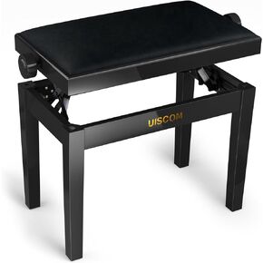 Adjustable Piano Bench - Solid Wood Keyboard Bench Wooden Piano Stool Padded with Cushion, Keyboard Stool (Black+Brown)