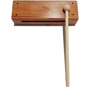 Wood Block Musical Instrument with Mallet Solid Hardwood Percussion Rhythm Blocks,Natural Finish (Wood color)