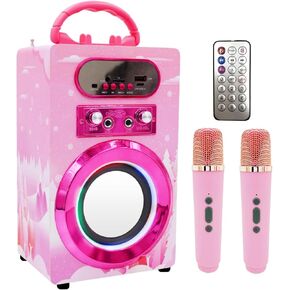 Kids Bluetooth Karaoke Machine with 2 Wireless Microphones, Portable Remote Control Karaoke Speaker Music Player with Microphones for Kids Adult Party in Kuwait