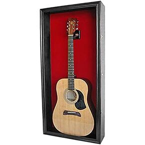 42" Acoustic Guitar Display Case Wall Shadow Box Wall Mount Cabinet, with Lock, Red Felt, Black Frame