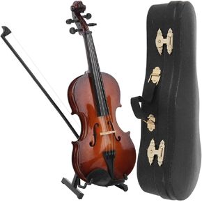 Oumefar Musical Instrument Model,Replica Mini Viola Wooden Miniature Violin Small Violin Mini Violin Music Miniature With Case Instrument Ornaments For Crafts Gift Violin Bow Tiny Viola