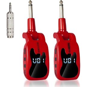 Wireless Guitar System with 16 Adjustable Frequencies, Rechargeable Wireless Guitar Transmitter Receiver for Guitar Bass Electric Instruments (White)