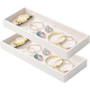 2Pcs Desk Drawer Storage Tray, Nightstand Organizer Tray, Necklace Bracelet Ring Earring Jewelry Display Tray, Grid Table Organizer Holder Tray for Sunglass, Phone, Watch, Perfume (2 grid)/Beige