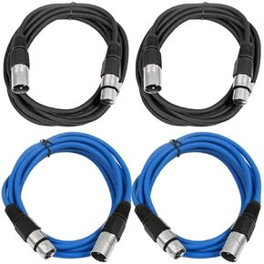 Seismic Audio - SAXLX-6-4 Pack of 6' XLR Male to XLR Female Patch Cables - Balanced - 6 Foot Patch Cord - Blue and Red