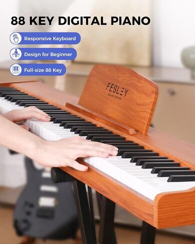 Fesley Weighted Piano Keyboard 88 Keys: Full Size Electric Keyboard Piano for Beginners, Portable 88 Key Keyboard with Daul Speaker,Sustain Pedal,Power Adapter,Support Bluetooth,USB MIDI,FEP300,Black in Saudi Arabia