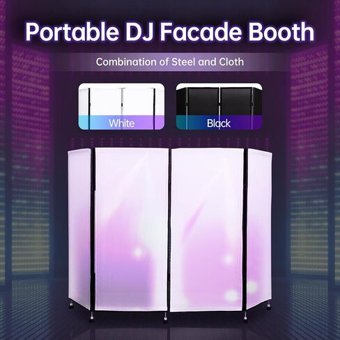 DJ Facade Booth Portable DJ Event Booth Foldable Cover Screen Metal Frame Booth Black White Scrims Front Board Video Light Projector Display Scrim Panel with Carry Bag in Saudi Arabia