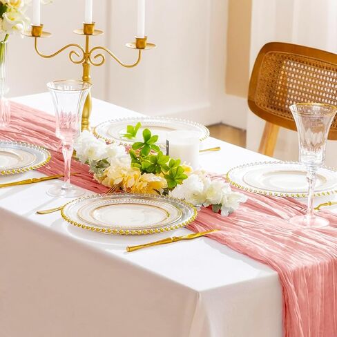 مفرش طاولة من القماش القطني بطول 10 أقدام من قماش الجبن الريفي بوهو باللون الوردي المغبر لتزيين حفلات الزفاف، وديكورات حفلات الشاي، ومستلزمات حفلات الزفاف وعيد الفصح الصيفي in Kuwait