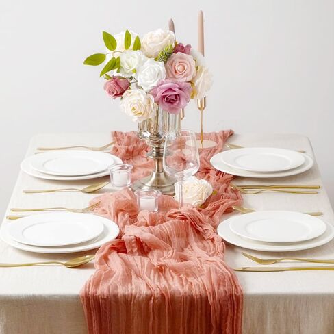 مفرش طاولة من القماش القطني بطول 10 أقدام من قماش الجبن الريفي بوهو باللون الوردي المغبر لتزيين حفلات الزفاف، وديكورات حفلات الشاي، ومستلزمات حفلات الزفاف وعيد الفصح الصيفي in Kuwait