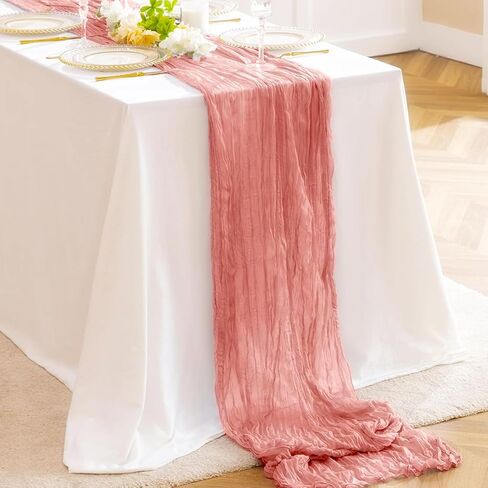 مفرش طاولة من القماش القطني بطول 10 أقدام من قماش الجبن الريفي بوهو باللون الوردي المغبر لتزيين حفلات الزفاف، وديكورات حفلات الشاي، ومستلزمات حفلات الزفاف وعيد الفصح الصيفي in Kuwait