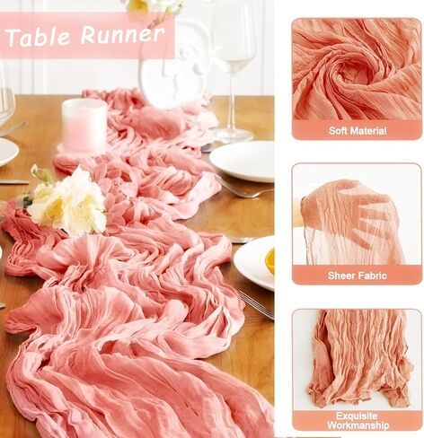 مفرش طاولة من القماش القطني بطول 10 أقدام من قماش الجبن الريفي بوهو باللون الوردي المغبر لتزيين حفلات الزفاف، وديكورات حفلات الشاي، ومستلزمات حفلات الزفاف وعيد الفصح الصيفي in Kuwait