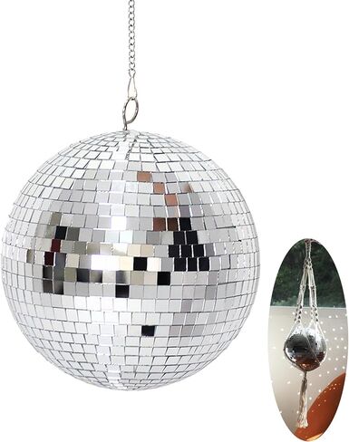 كرة ديسكو 8 بوصة كرة مرآة مع سلسلة فضية وحقيبة شبكية بوهو، ديكور كرة ديسكو فضي ملون رائع، ديكور حفلة ديسكو معلقة لتزيين الزفاف، ديكور المنزل (أخضر متدرج، 8 بوصة) in Kuwait