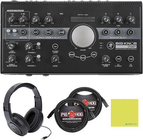 Mackie Big Knob Studio Plus Monitor Controller & Interface Bundle w/Samson Over-Ear Stereo Headphones, 2-Pack Pig Hog 8mm Mic Cable and Liquid Audio Polishing Cloth in Saudi Arabia