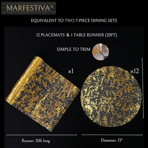 Black and Gold Table Runner and Placemats Sets of 6 Glitter Sequin Metallic Mesh Runners Dining Table Decorations for Wedding Birthday Party Anniversary Christmas thanksgiving in Saudi Arabia