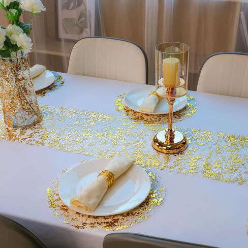 Black and Gold Table Runner and Placemats Sets of 6 Glitter Sequin Metallic Mesh Runners Dining Table Decorations for Wedding Birthday Party Anniversary Christmas thanksgiving in Saudi Arabia