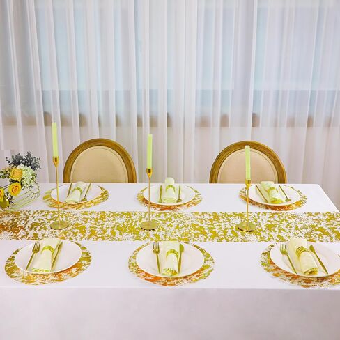 Black and Gold Table Runner and Placemats Sets of 6 Glitter Sequin Metallic Mesh Runners Dining Table Decorations for Wedding Birthday Party Anniversary Christmas thanksgiving in Saudi Arabia