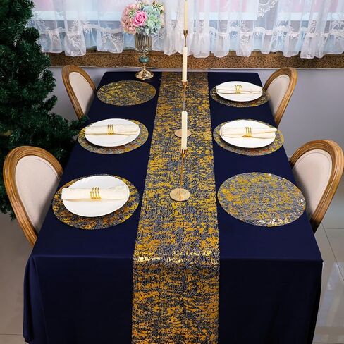 Black and Gold Table Runner and Placemats Sets of 6 Glitter Sequin Metallic Mesh Runners Dining Table Decorations for Wedding Birthday Party Anniversary Christmas thanksgiving in Saudi Arabia