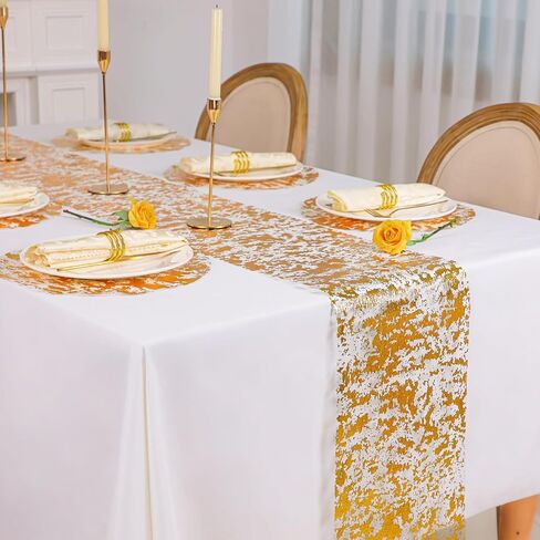 Black and Gold Table Runner and Placemats Sets of 6 Glitter Sequin Metallic Mesh Runners Dining Table Decorations for Wedding Birthday Party Anniversary Christmas thanksgiving in Saudi Arabia