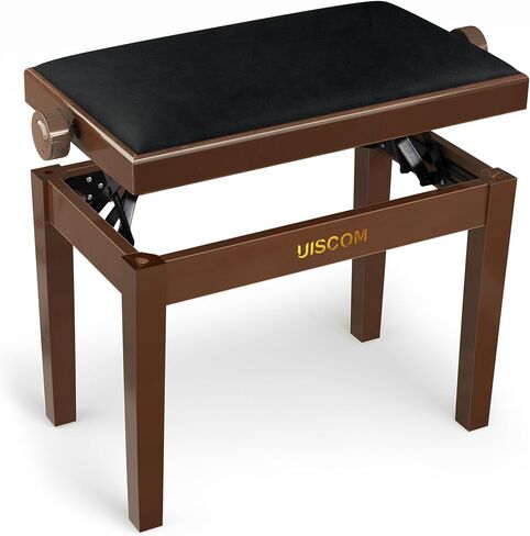Adjustable Piano Bench - Solid Wood Keyboard Bench Wooden Piano Stool Padded with Cushion, Keyboard Stool (Black+Brown) in Saudi Arabia