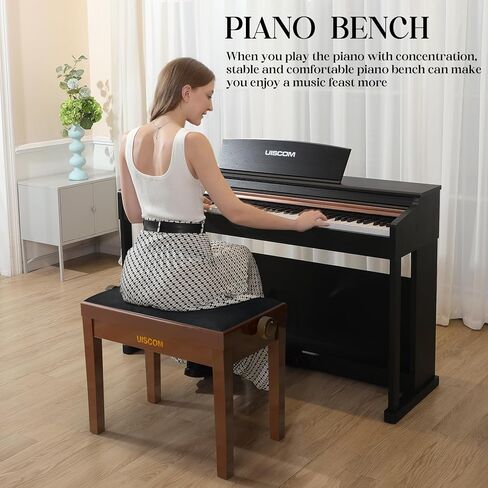 Adjustable Piano Bench - Solid Wood Keyboard Bench Wooden Piano Stool Padded with Cushion, Keyboard Stool (Black+Brown) in Saudi Arabia