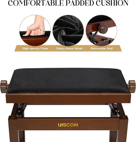Adjustable Piano Bench - Solid Wood Keyboard Bench Wooden Piano Stool Padded with Cushion, Keyboard Stool (Black+Brown) in Saudi Arabia