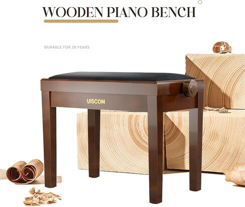 Adjustable Piano Bench - Solid Wood Keyboard Bench Wooden Piano Stool Padded with Cushion, Keyboard Stool (Black+Brown) in Saudi Arabia