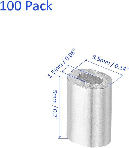 100 Pack Aluminum Crimping Loop Sleeve Oval - 0.5mm Wire Rope Fastener Apply for Garden Fence (4x3mm) in Saudi Arabia