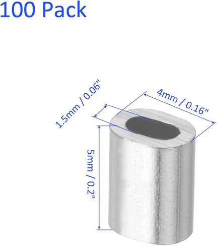 100 Pack Aluminum Crimping Loop Sleeve Oval - 0.5mm Wire Rope Fastener Apply for Garden Fence (4x3mm) in Saudi Arabia