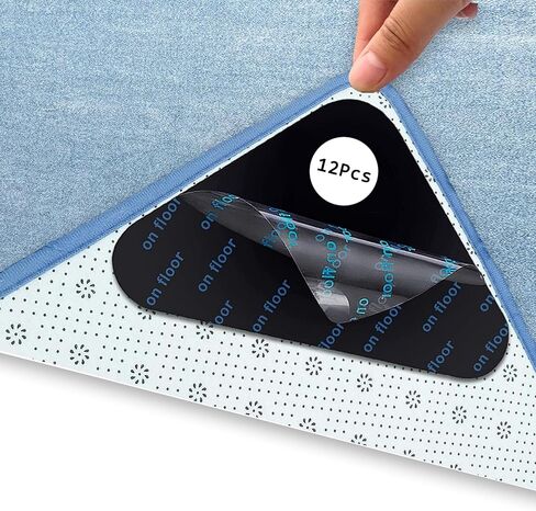 12 PCS Rug Gripper for Hardwood & Tile Floors, Non Slip Rug Pads, Traceless Double Sided Rug Tape, Reusable Carpet Tape for Area Rugs, Rug Corners to Hold Rug Down, Home Improvement, Black in Saudi Arabia