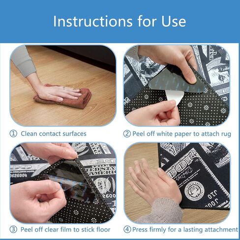 12 PCS Rug Gripper for Hardwood & Tile Floors, Non Slip Rug Pads, Traceless Double Sided Rug Tape, Reusable Carpet Tape for Area Rugs, Rug Corners to Hold Rug Down, Home Improvement, Black in Saudi Arabia