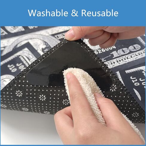 12 PCS Rug Gripper for Hardwood & Tile Floors, Non Slip Rug Pads, Traceless Double Sided Rug Tape, Reusable Carpet Tape for Area Rugs, Rug Corners to Hold Rug Down, Home Improvement, Black in Saudi Arabia