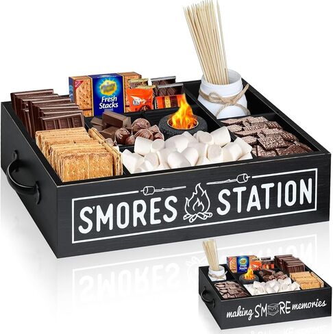 S'Mores Station With Mason Jar & Smores Sticks, S'mores Bar Holder with Handles, 8 Section Smores Caddy & Smores Accessories Organizer, Smores Maker Container for Fire Pit, Smores Serving Tray in Saudi Arabia