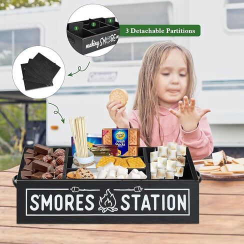 S'Mores Station With Mason Jar & Smores Sticks, S'mores Bar Holder with Handles, 8 Section Smores Caddy & Smores Accessories Organizer, Smores Maker Container for Fire Pit, Smores Serving Tray in Saudi Arabia