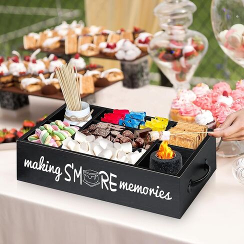 S'Mores Station With Mason Jar & Smores Sticks, S'mores Bar Holder with Handles, 8 Section Smores Caddy & Smores Accessories Organizer, Smores Maker Container for Fire Pit, Smores Serving Tray in Saudi Arabia