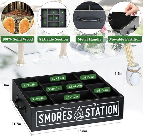 S'Mores Station With Mason Jar & Smores Sticks, S'mores Bar Holder with Handles, 8 Section Smores Caddy & Smores Accessories Organizer, Smores Maker Container for Fire Pit, Smores Serving Tray in Saudi Arabia