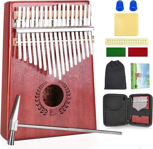 Everjoys Kalimba Thumb Piano 17 Keys، Portable Mbira Finger Piano مع حافظة واقية، كتاب الأغاني سريع التعلم، مطرقة الضبط، الكل في مجموعة واحدة (أحمر) in Kuwait