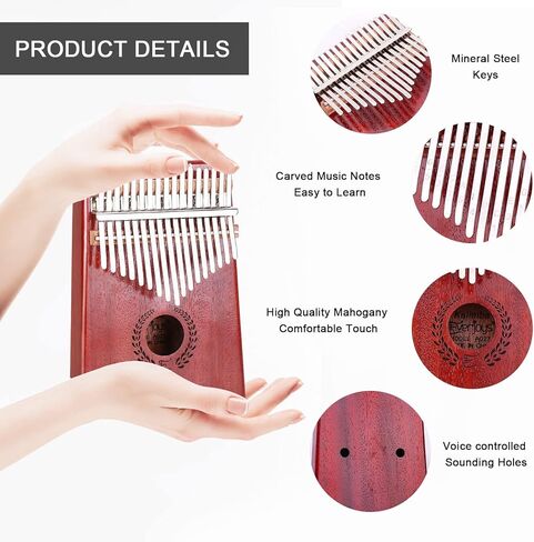 Everjoys Kalimba Thumb Piano 17 Keys، Portable Mbira Finger Piano مع حافظة واقية، كتاب الأغاني سريع التعلم، مطرقة الضبط، الكل في مجموعة واحدة (أحمر) in Kuwait