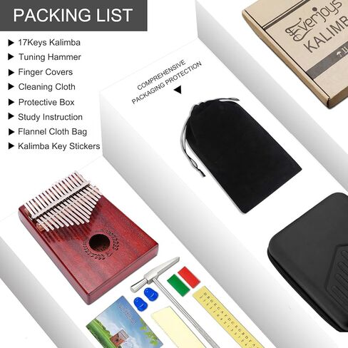 Everjoys Kalimba Thumb Piano 17 Keys، Portable Mbira Finger Piano مع حافظة واقية، كتاب الأغاني سريع التعلم، مطرقة الضبط، الكل في مجموعة واحدة (أحمر) in Kuwait