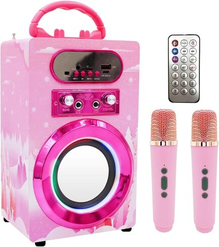 Kids Bluetooth Karaoke Machine with 2 Wireless Microphones, Portable Remote Control Karaoke Speaker Music Player with Microphones for Kids Adult Party in Kuwait