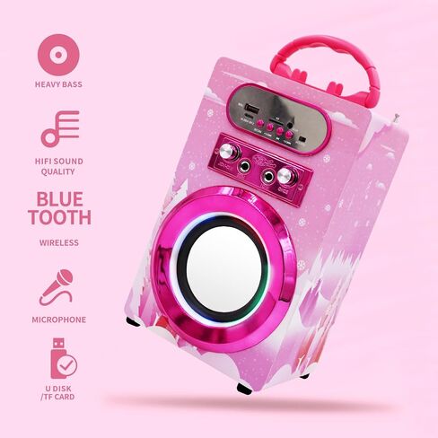 Kids Bluetooth Karaoke Machine with 2 Wireless Microphones, Portable Remote Control Karaoke Speaker Music Player with Microphones for Kids Adult Party in Kuwait