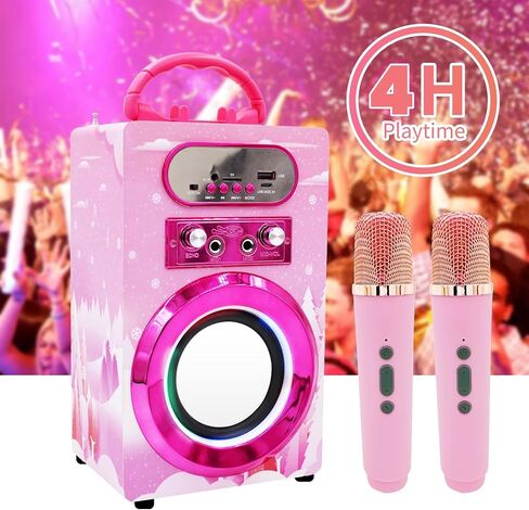 Kids Bluetooth Karaoke Machine with 2 Wireless Microphones, Portable Remote Control Karaoke Speaker Music Player with Microphones for Kids Adult Party in Kuwait