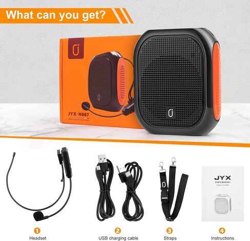 JYX Portable Voice Amplifier for Teacher with Wireless Microphone Headset, Rechargeable PA System Support MP3, AUX in, REC for Teaching, Meeting, Presentation in Saudi Arabia
