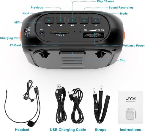 مضخم صوت محمول JYX للمعلم مع سماعة ميكروفون لاسلكية، نظام PA قابل لإعادة الشحن يدعم MP3، مدخل AUX، REC للتدريس والاجتماعات والعروض التقديمية in Kuwait