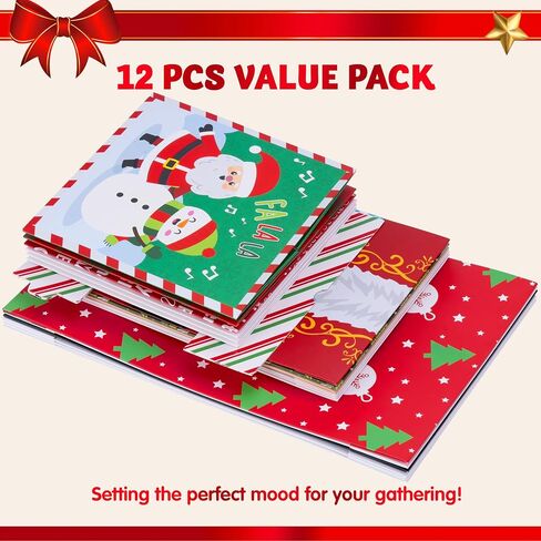 JOYIN 12 Pcs Christmas Stackable Gift Boxes Set with Lids, Xmas Nesting Box for Gift Wrapping Party Decor, Christmas Decorative Stacking Boxes with 4 Designs (1 Stanta,1 Snowman, 2 Elf Charcter) in Saudi Arabia
