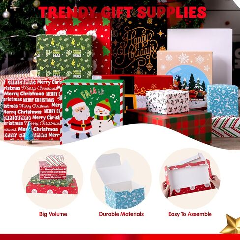 JOYIN 12 Pcs Christmas Stackable Gift Boxes Set with Lids, Xmas Nesting Box for Gift Wrapping Party Decor, Christmas Decorative Stacking Boxes with 4 Designs (1 Stanta,1 Snowman, 2 Elf Charcter) in Saudi Arabia