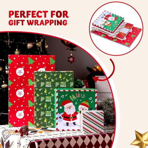 JOYIN 12 Pcs Christmas Stackable Gift Boxes Set with Lids, Xmas Nesting Box for Gift Wrapping Party Decor, Christmas Decorative Stacking Boxes with 4 Designs (1 Stanta,1 Snowman, 2 Elf Charcter) in Saudi Arabia