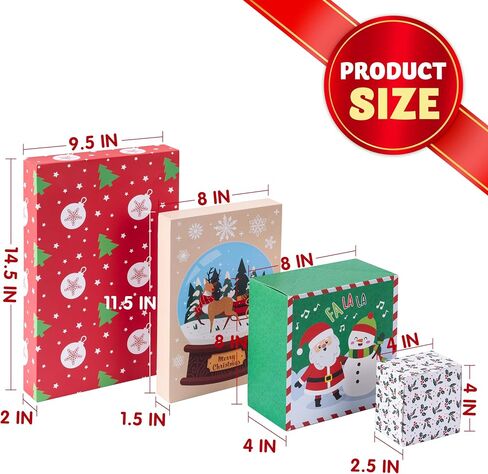 JOYIN 12 Pcs Christmas Stackable Gift Boxes Set with Lids, Xmas Nesting Box for Gift Wrapping Party Decor, Christmas Decorative Stacking Boxes with 4 Designs (1 Stanta,1 Snowman, 2 Elf Charcter) in Saudi Arabia